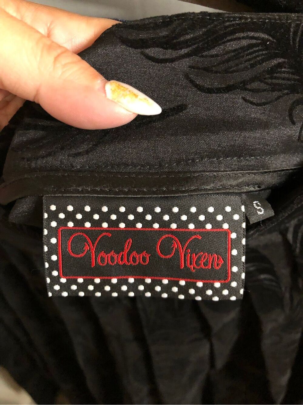 Voodoo Vixen Black Flocked Peacock Feather Swing Midi Skirt Small Rockabilly Got - Picture 10 of 10